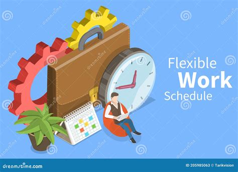 3D Isometric Flat Vector Conceptual Illustration Of Flexible Work 3D Isometric Flat Vector Conceptual Illustration Of Flexible Work