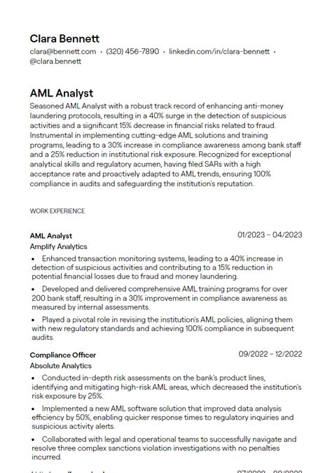 6 Successful Aml Analyst Resume Examples And Writing Tips For 2025 6 Successful Aml Analyst Resume Examples And Writing Tips For 2025