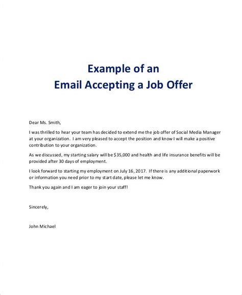 Accepting A Job Offer Email