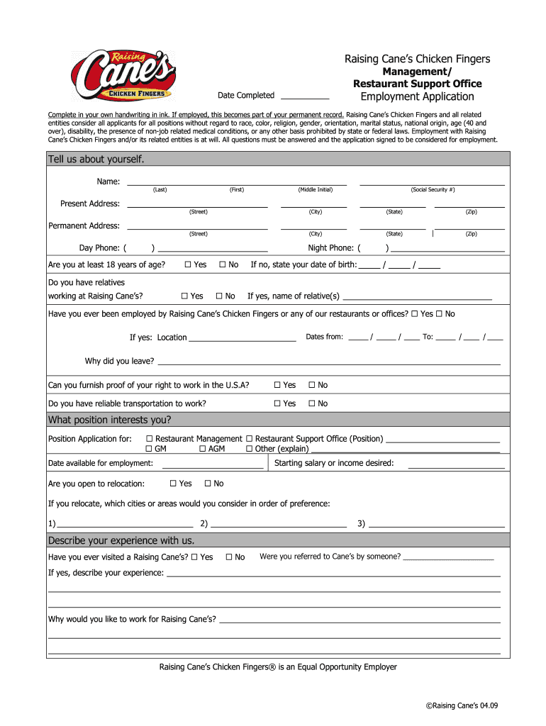 Application Raising Canes Job Fill Out Printable Pdf Forms Online Application Raising Canes Job Fill Out Printable Pdf Forms Online