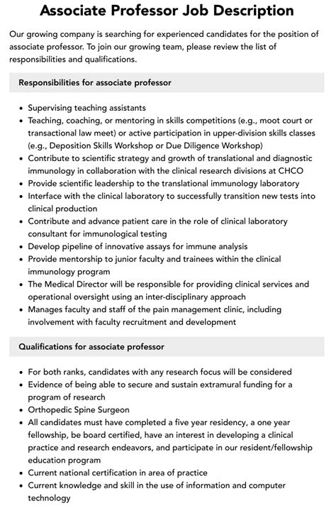 Associate Professor Job Description Velvet Jobs Associate Professor Job Description Velvet Jobs