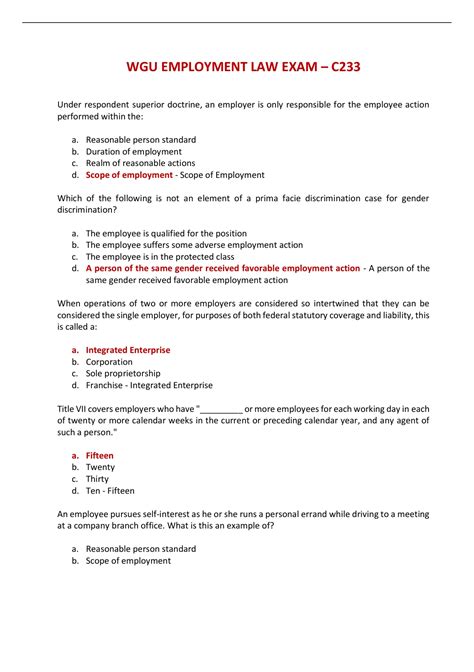 Business C233 Wgu Employment Law Exam C233 Business C233 Stuvia Us