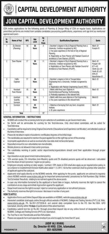 Capital Development Authority Cda Jobs 22 January 2020 Prepistan Jobs