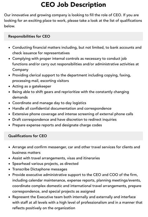 Ceo Job Requirements