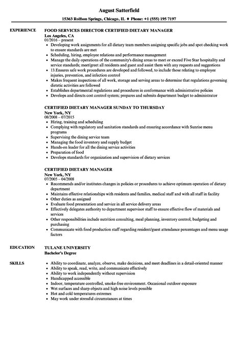 Certified Dietary Manager Resume Samples Velvet Jobs