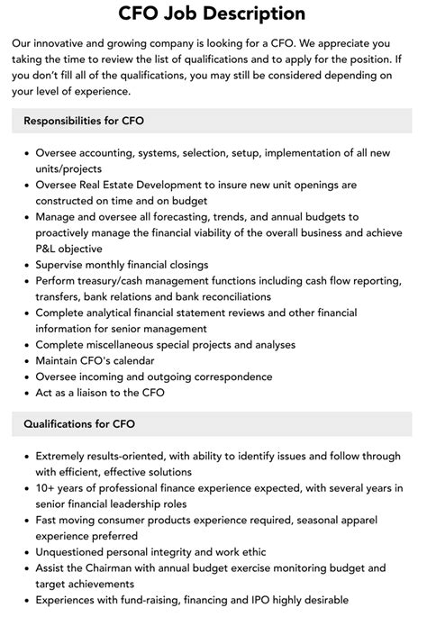 Cfo Job Duties Cfo Job Duties
