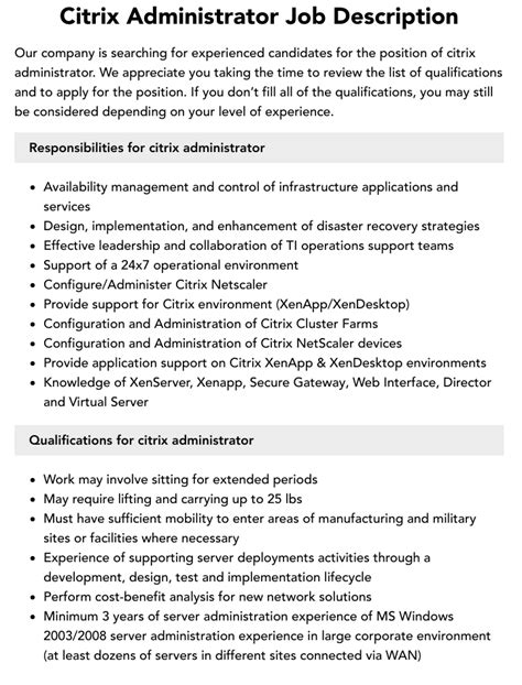 Citrix Administrator Job Description Velvet Jobs Citrix Administrator Job Description Velvet Jobs