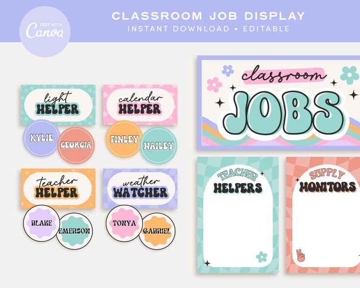 Classroom Job Display Editable Canva Templates Groovy Pastel Classroom Job Display Editable Canva Templates Groovy Pastel