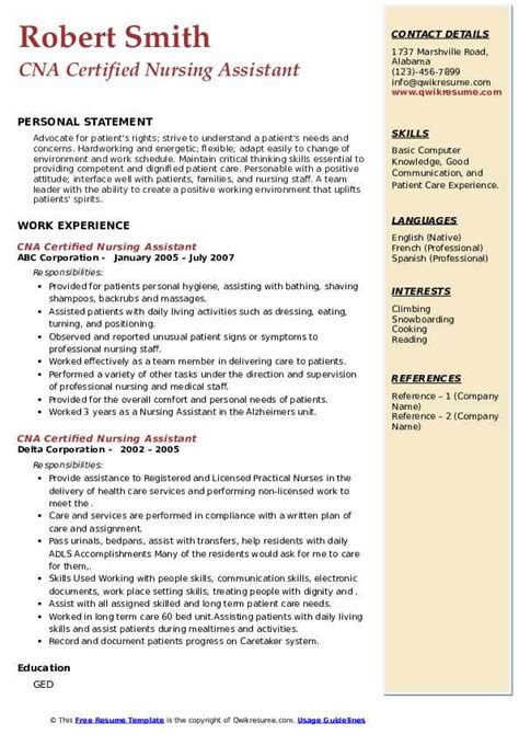 Cna Job Duties Resume