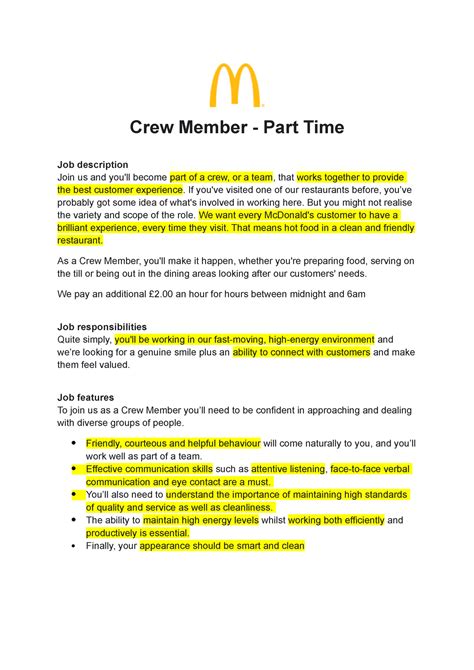Crew Mcdonalds Job Description