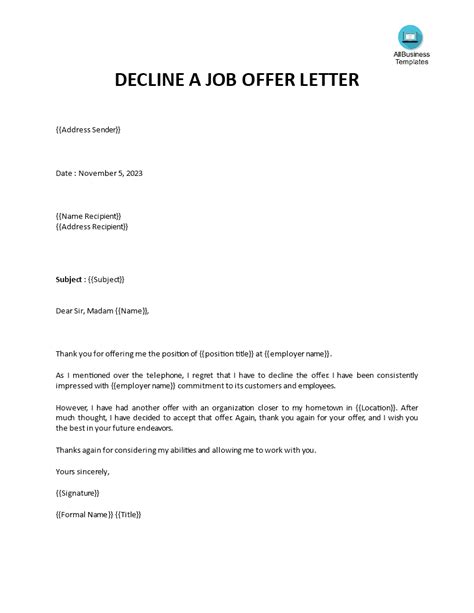 Decline Job Offer