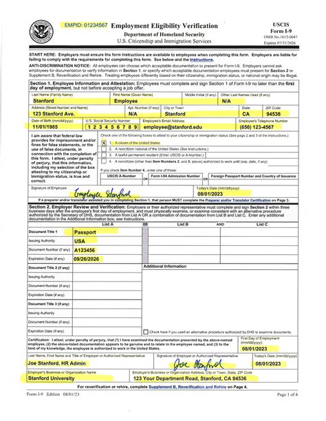 Examples Of Completed Form I 9 For Stanford Examples Of Completed Form I 9 For Stanford