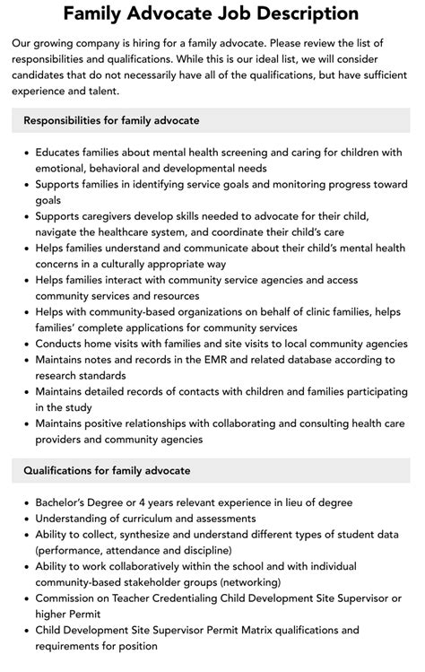 Family Advocate Job Description Velvet Jobs Family Advocate Job Description Velvet Jobs