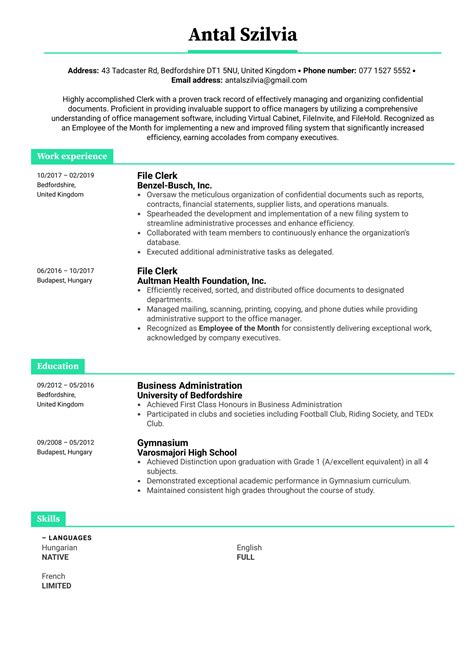 File Clerk Resume Example Kickresume File Clerk Resume Example Kickresume