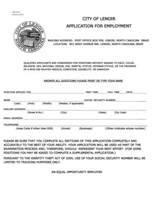 Fillable Online City Of Lenoir Application For Employment Fax Email Fillable Online City Of Lenoir Application For Employment Fax Email