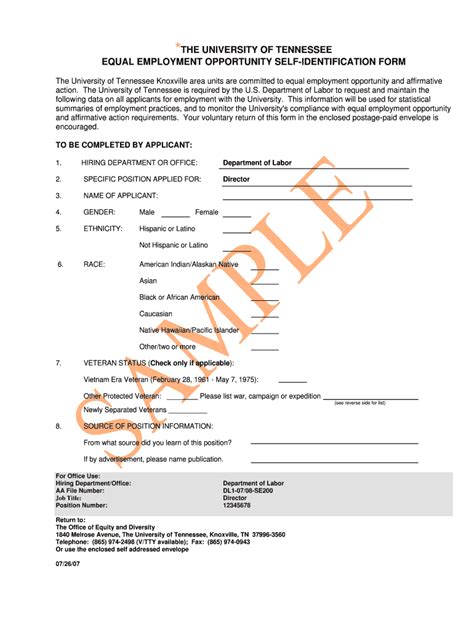 Fillable Online Equal Employment Opportunity Self Identification Form Fillable Online Equal Employment Opportunity Self Identification Form