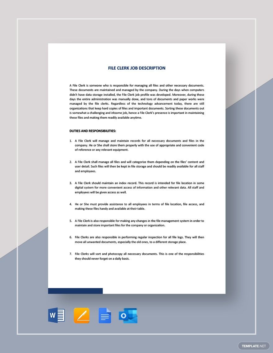 Fillable Online File Clerk Job Description Template Fax Email Print Fillable Online File Clerk Job Description Template Fax Email Print
