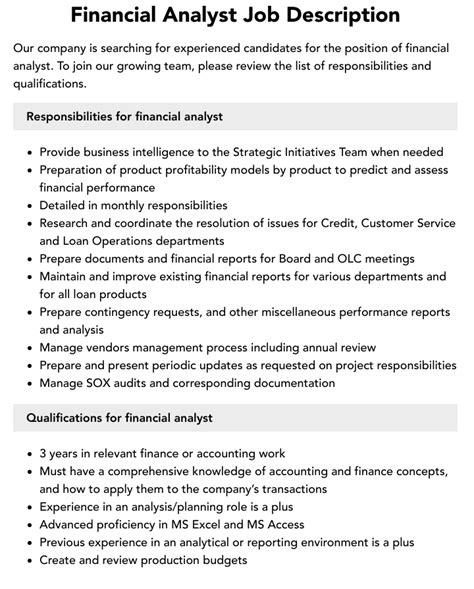 Financial Analyst Job Description