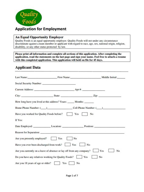 Food City Job Application