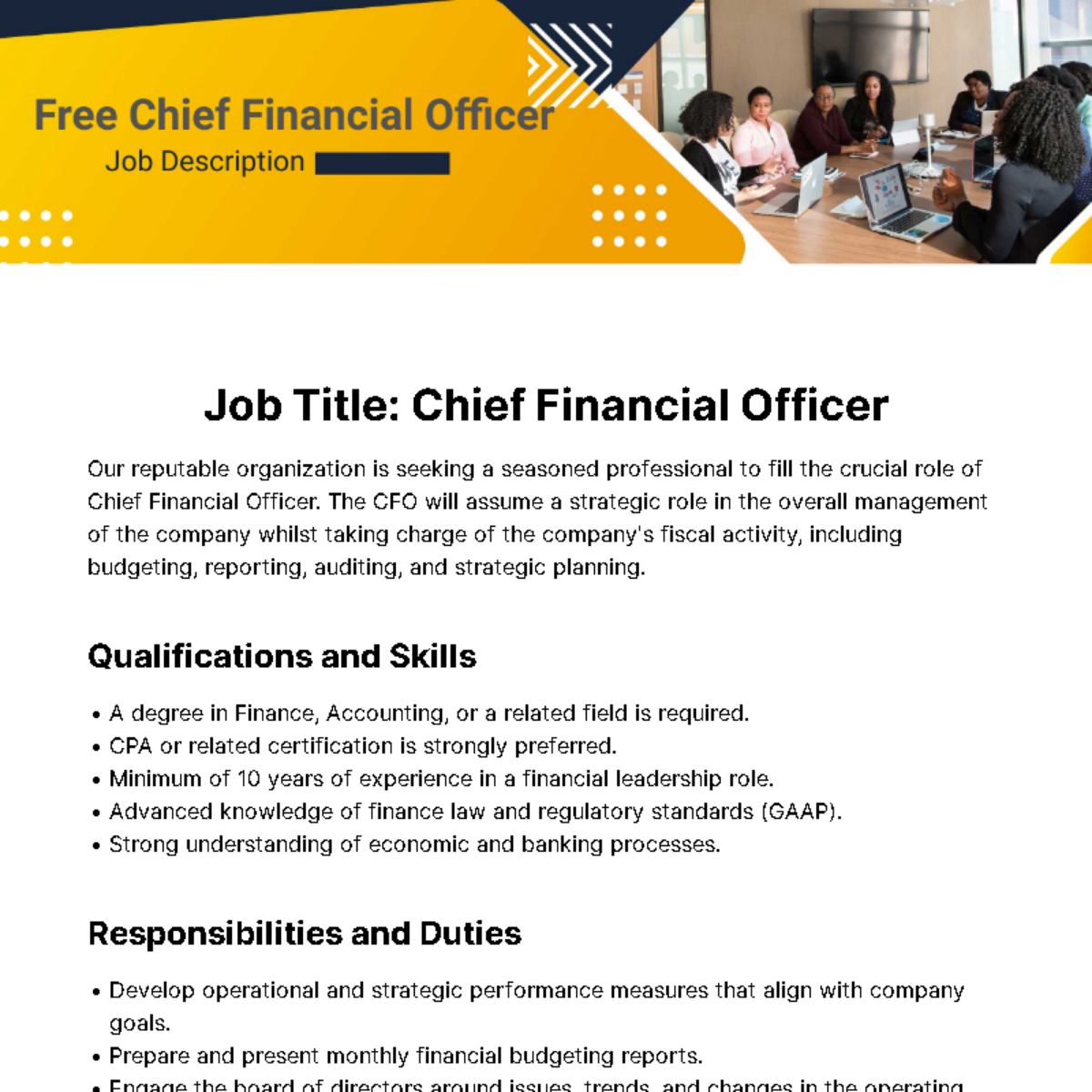 Free Chief Financial Officer Job Description Template To Edit Online Free Chief Financial Officer Job Description Template To Edit Online