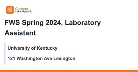 Fws Spring 2024 Laboratory Assistant Job With University Of Kentucky Fws Spring 2024 Laboratory Assistant Job With University Of Kentucky