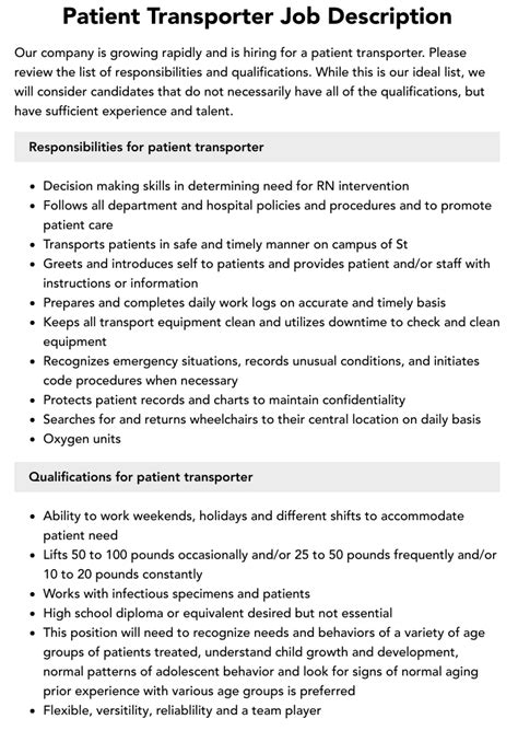 Hospital Transporter Job Description Transport Informations Lane Hospital Transporter Job Description Transport Informations Lane