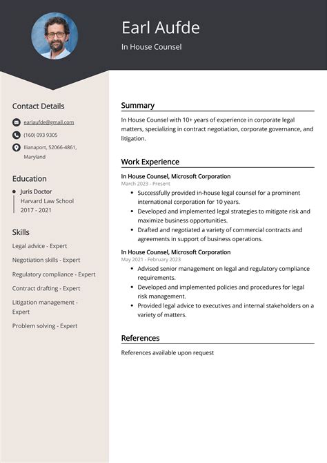 In House Counsel Resume Sample Guide Entry Level Senior Jobs