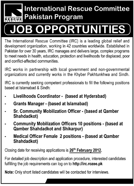 International Rescue Committee Pakistan Program Jobs Opportunity In International Rescue Committee Pakistan Program Jobs Opportunity In