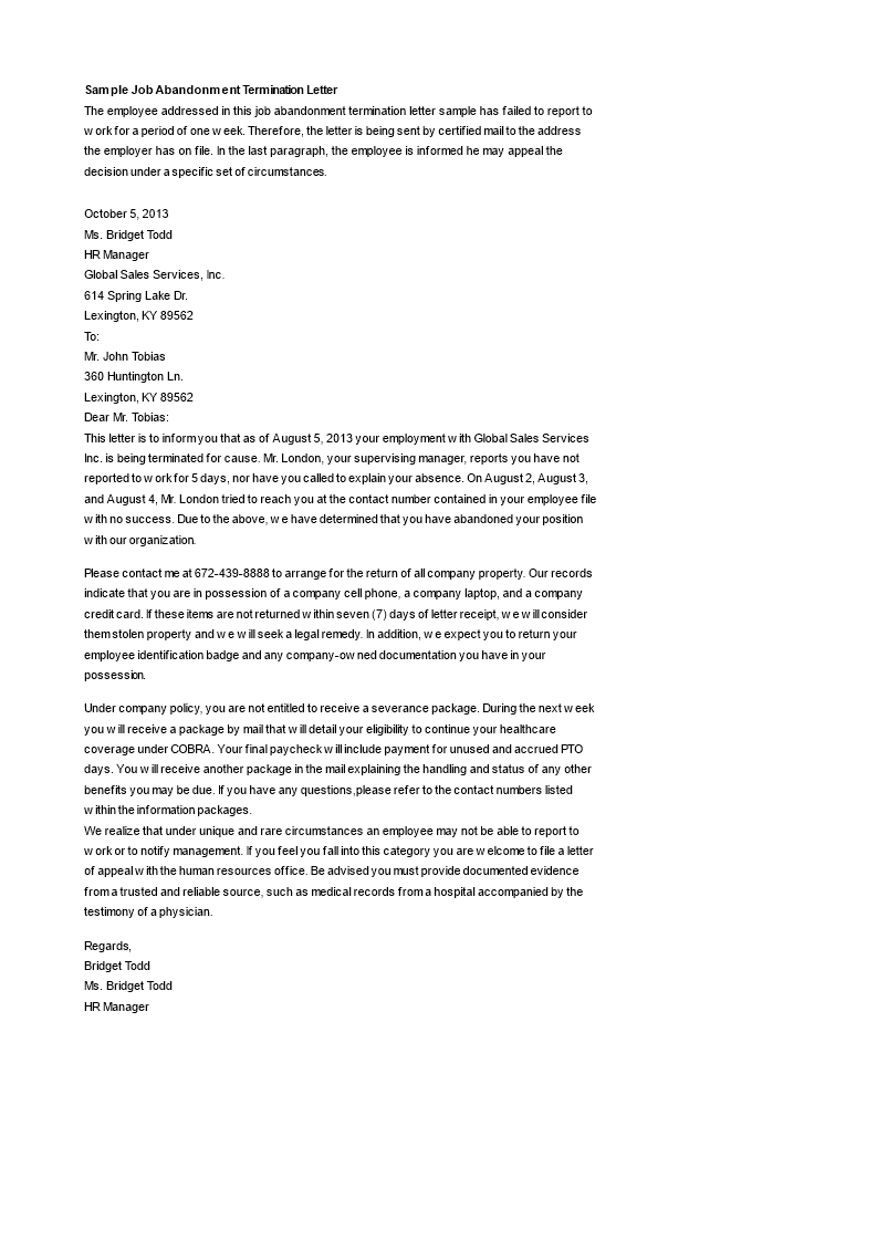 Job Abandonment Warning Letter Templates At Allbusinesstemplates Com Job Abandonment Warning Letter Templates At Allbusinesstemplates Com