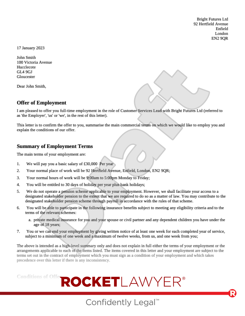 Job Offer Letter Template