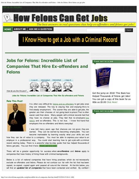 Jobs For Felons Incredible List Of Companies That Hire Ex Offenders Jobs For Felons Incredible List Of Companies That Hire Ex Offenders