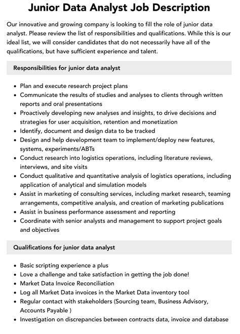 Junior Data Analyst Job Description Velvet Jobs Junior Data Analyst Job Description Velvet Jobs