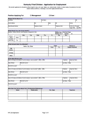 Kentucky Fried Chicken Job Application