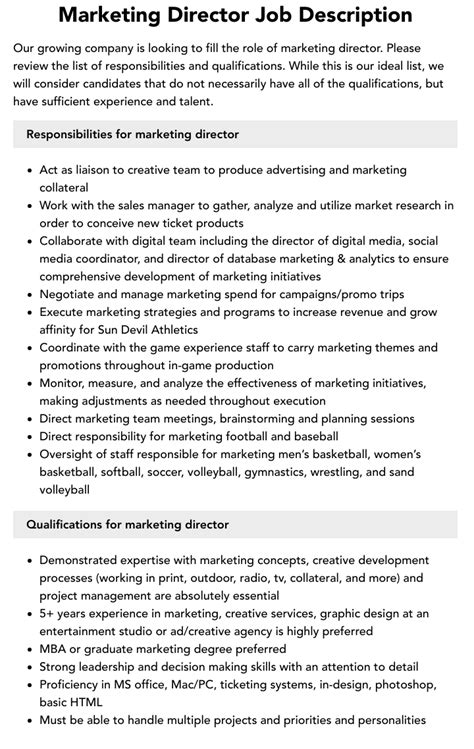 Marketing Director Job Description
