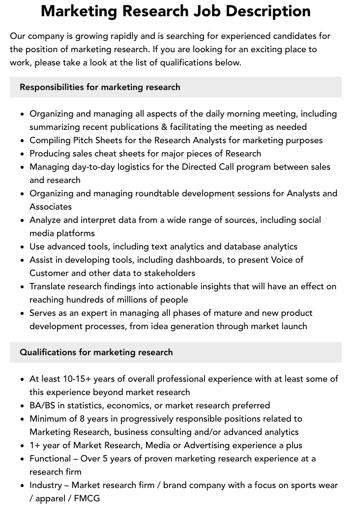 Marketing Research Job Description Velvet Jobs Marketing Research Job Description Velvet Jobs