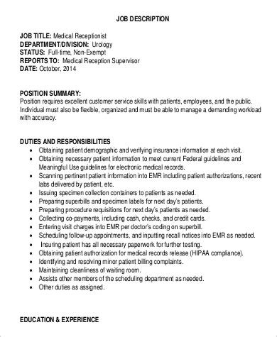 Medical Receptionist Job Description Medical Receptionist Job Description