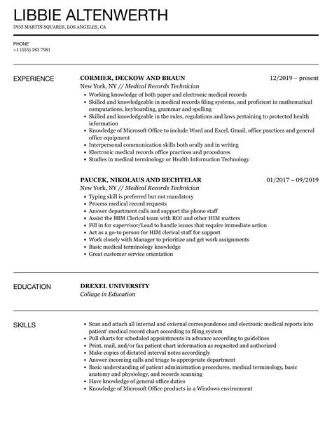 Medical Records Technician Resume Samples Velvet Jobs Medical Records Technician Resume Samples Velvet Jobs