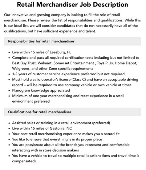 Merchandiser Job Qualifications Merchandiser Job Qualifications