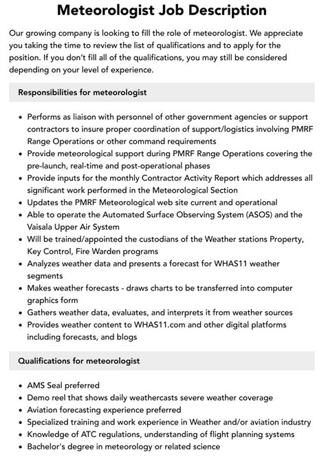 Meteorologist Job Description Meteorologist Job Description