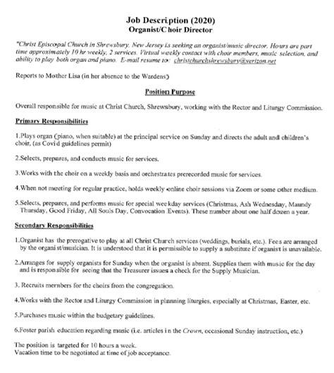 Music Director Job Description Christ Church Shrewsbury