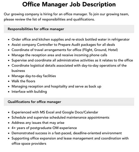 Office Manager Job Responsibilities