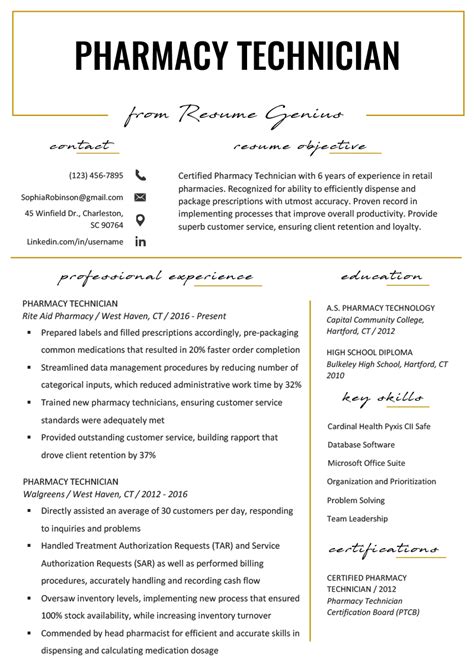 Pharmacy Technician Resume Example Writing Tips Resume Genius