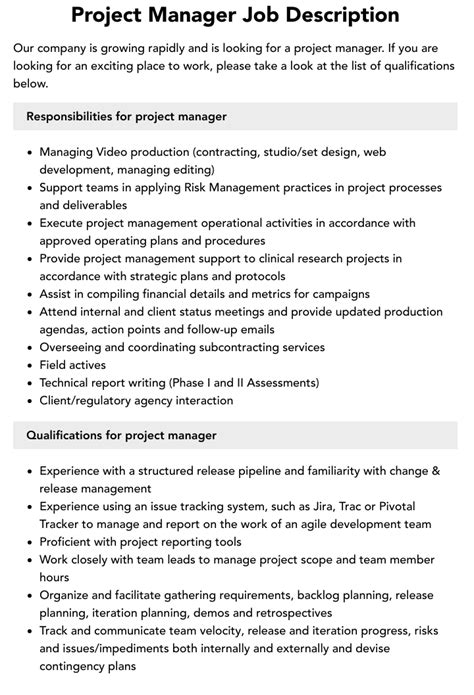 Project Manager Job Responsibilities