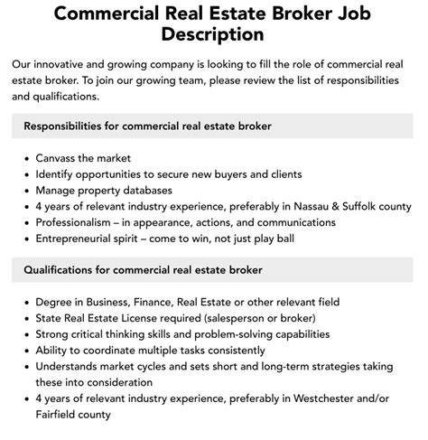 Real Estate Broker Job Description Commercial Real Estate Agent Job Real Estate Broker Job Description Commercial Real Estate Agent Job