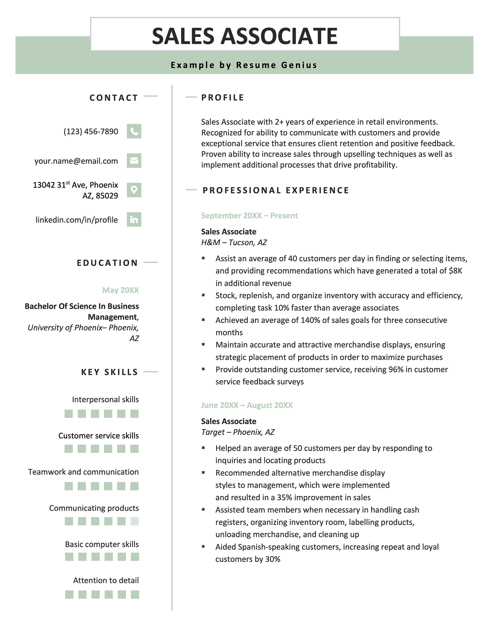 Sales Associate Job Description Resume