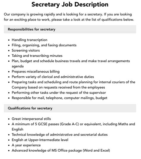 Secretary Job Role