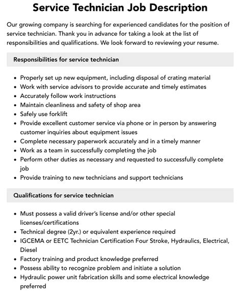 Service Technician Job Description Velvet Jobs Service Technician Job Description Velvet Jobs