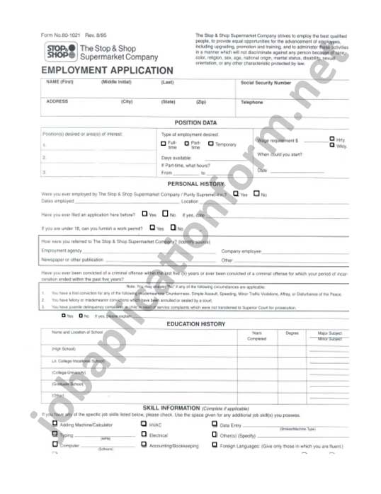 Stop & Shop Job Application