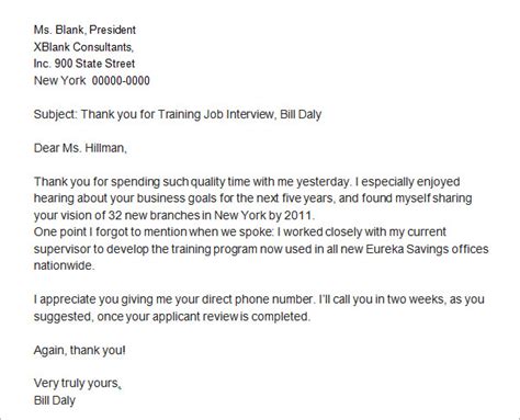 Thank You Letter After Job Interview