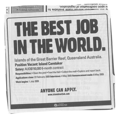 Tourism Queensland Print Advert By Cummins Best Job In The World Ads